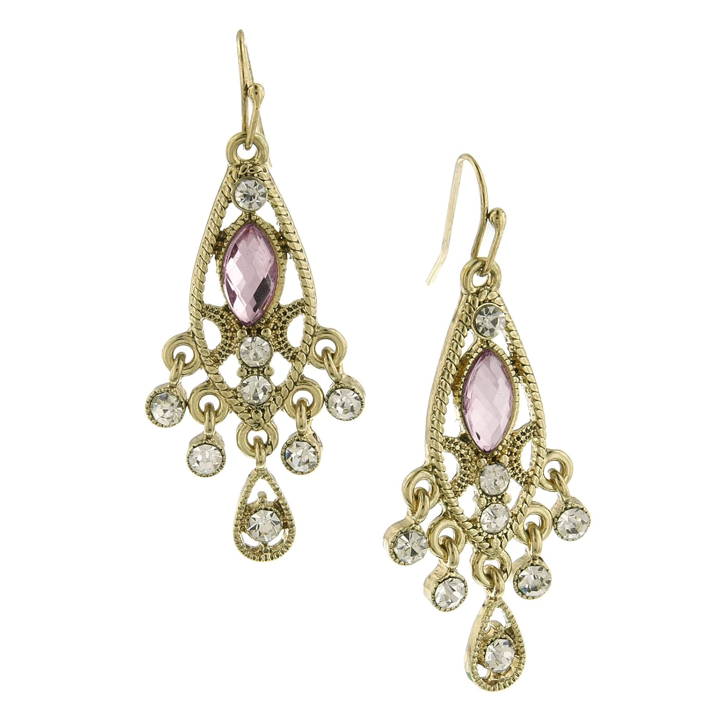 1928 珠宝金色水晶浅粉色刻面耳坠,紫色-珠宝首饰-亚马逊中国